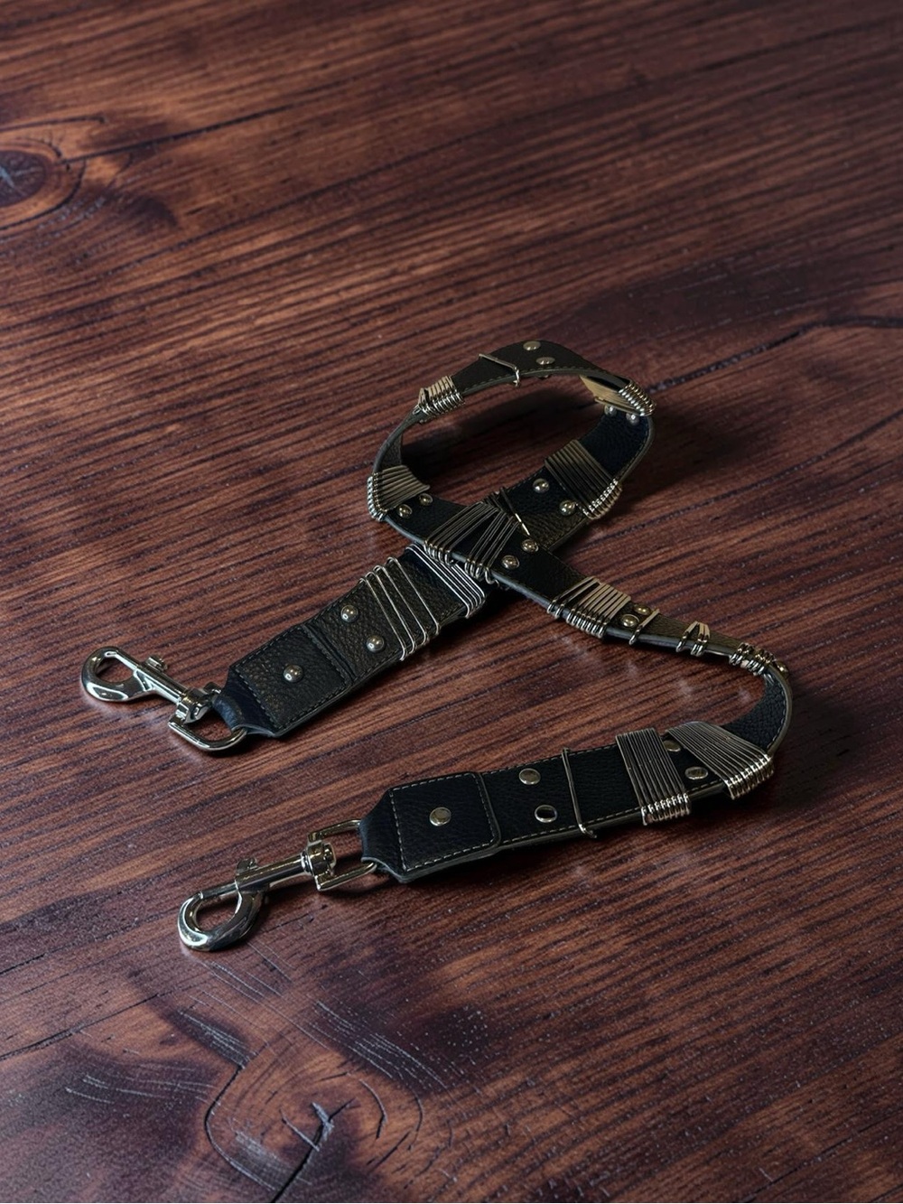 Vintage Black Leather multifunctional Strap with Silver Hardware